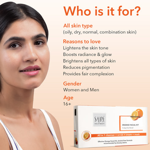 Sara Orange Facial Kit Perfect Glow Booster & Prevent Acne | All In 1- Cleanser, Scrub, Cream And Mask | All Skin Types | Facial Kit For Women & Men | 4x50g